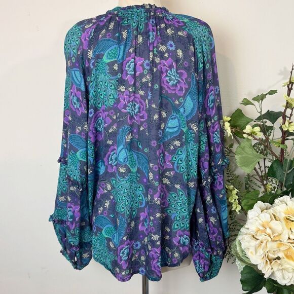 Spell & The Gypsy Boheme Ruffle Blouse | Peacock Floral Print | Medium - Picture 8 of 13